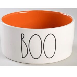 RAE DUNN By Magenta “Boo” Ceramic Dog Bowl New White Orange